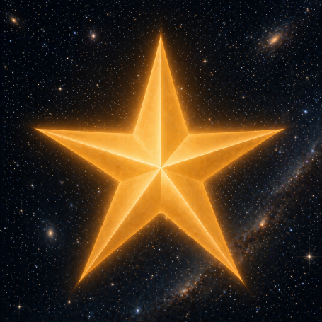 Leuchtender, orangefarbener fünfzackiger Stern auf dunklem Hintergrund.