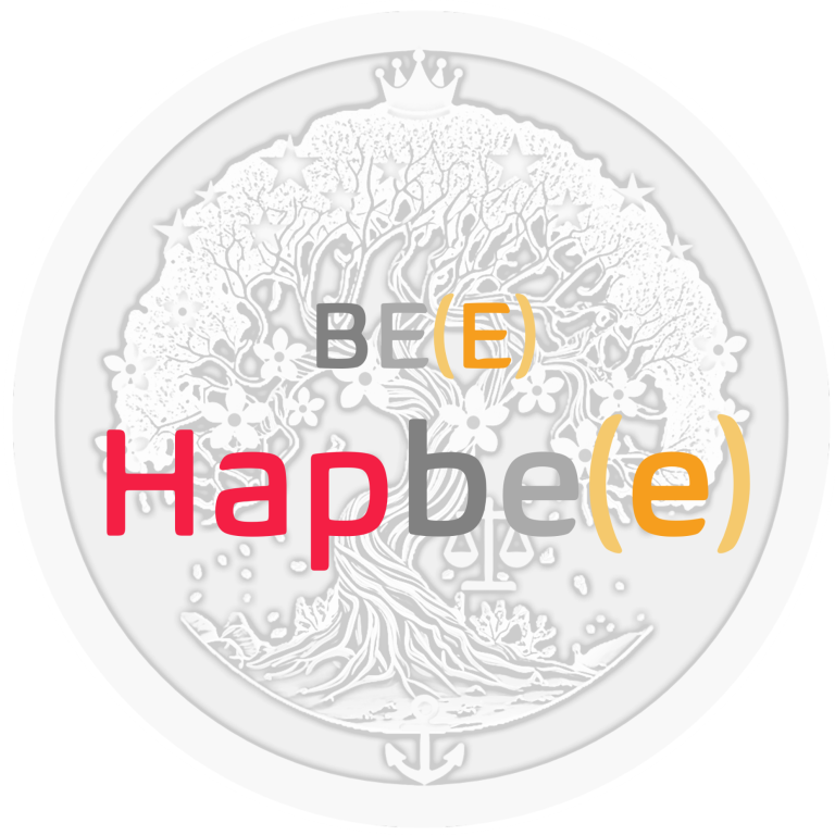 HapBE(E)-Tree Baum mit den Worten "BE(E) Hapbe(e)" in verschiedenen Schriftarten und Farben.